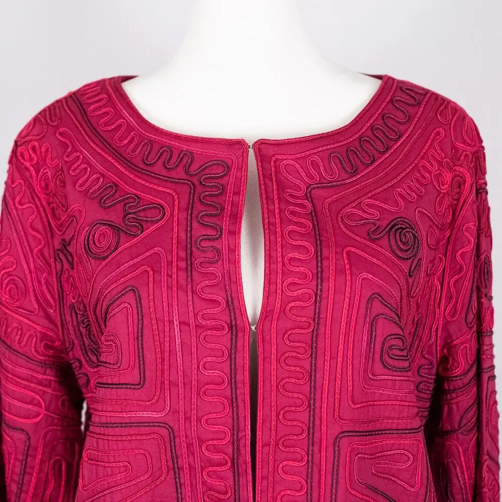 Embroidered Wearable Art Jacket Berry MEDIUM Abstract Bohemian Boho Southwestern